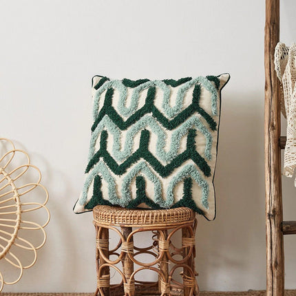Geometric Embroidered Cushion – Green | 45x45cm 🌿