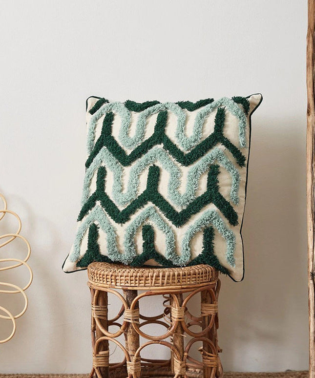 Geometric Embroidered Cushion – Green | 45x45cm 🌿