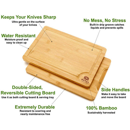Set of 3 Premium Bamboo Chopping Boards – Small, Medium & Large | No-Spill Groove