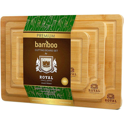 Set of 3 Premium Bamboo Chopping Boards – Small, Medium & Large | No-Spill Groove