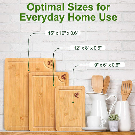 Set of 3 Premium Bamboo Chopping Boards – Small, Medium & Large | No-Spill Groove