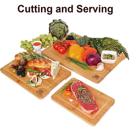 Set of 3 Premium Bamboo Chopping Boards – Small, Medium & Large | No-Spill Groove