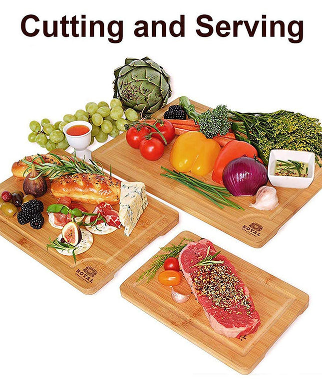 Set of 3 Premium Bamboo Chopping Boards – Small, Medium & Large | No-Spill Groove