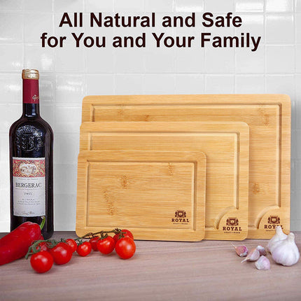 Set of 3 Premium Bamboo Chopping Boards – Small, Medium & Large | No-Spill Groove