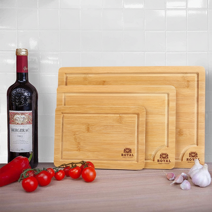 Set of 3 Premium Bamboo Chopping Boards – Small, Medium & Large | No-Spill Groove
