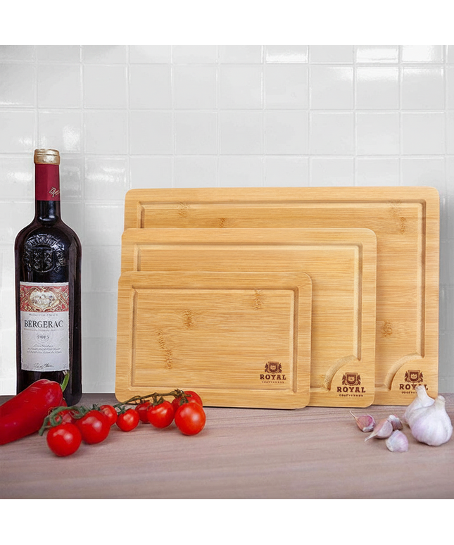 Set of 3 Premium Bamboo Chopping Boards – Small, Medium & Large | No-Spill Groove