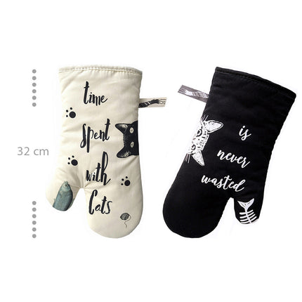 Cat Oven Gloves 🐾 – Black & White, Pair