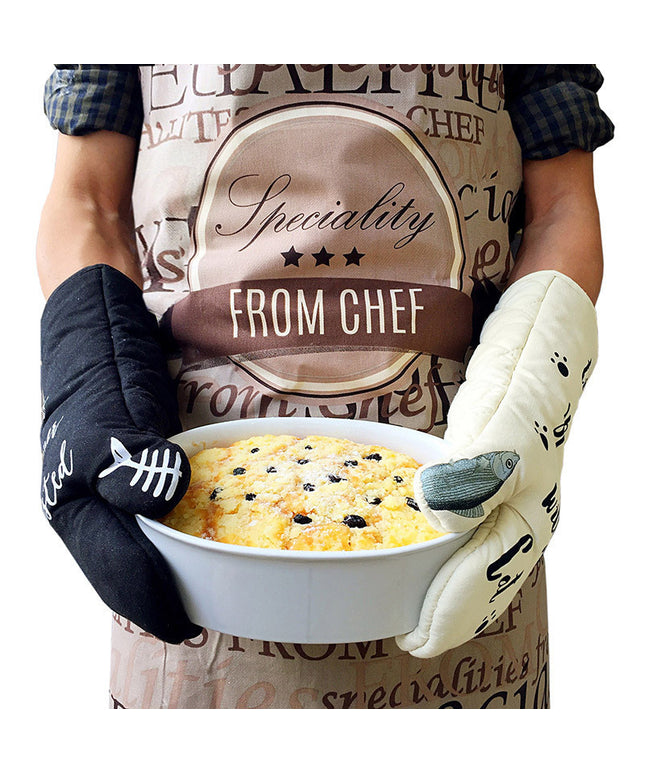 Cat Oven Gloves 🐾 – Black & White, Pair