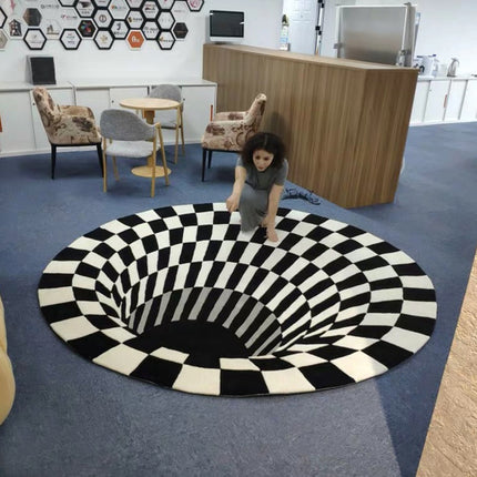 3D Vortex Illusion Rug | Black White Optical Carpet