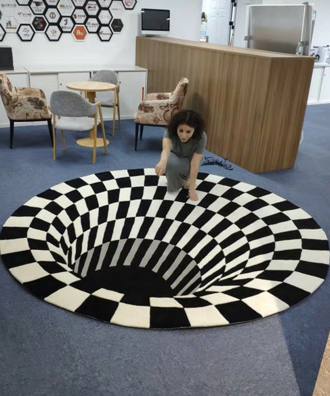 3D Vortex Illusion Rug | Black White Optical Carpet