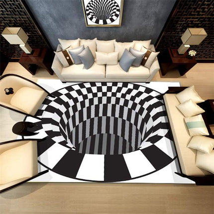 3D Vortex Illusion Rug | Black White Optical Carpet