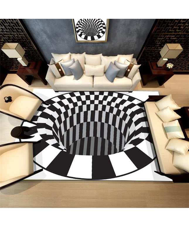 3D Vortex Illusion Rug | Black White Optical Carpet