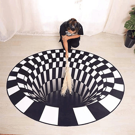 3D Vortex Illusion Rug | Black White Optical Carpet