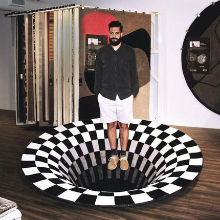 3D Vortex Illusion Rug | Black White Optical Carpet