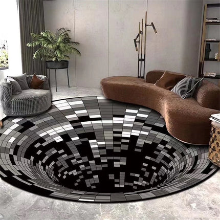 3D Vortex Illusion Rug | Black White Optical Carpet