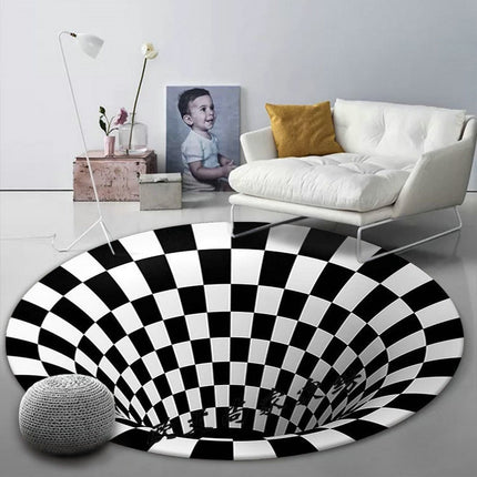 3D Vortex Illusion Rug | Black White Optical Carpet
