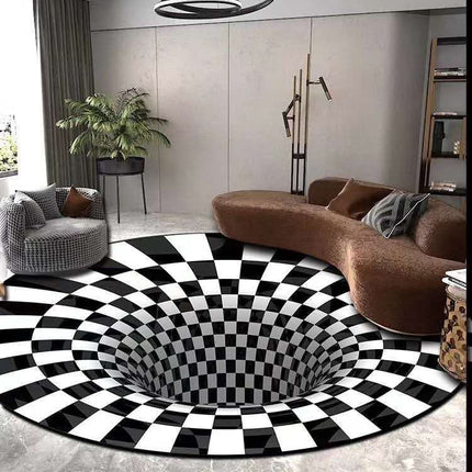 3D Vortex Illusion Rug | Black White Optical Carpet