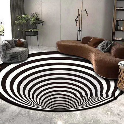 3D Vortex Illusion Rug | Black White Optical Carpet