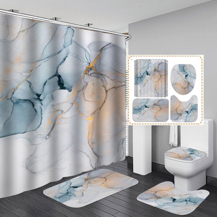 🎨 Modern Watercolour Marble Shower Curtain & Anti-Slip Bath Mat