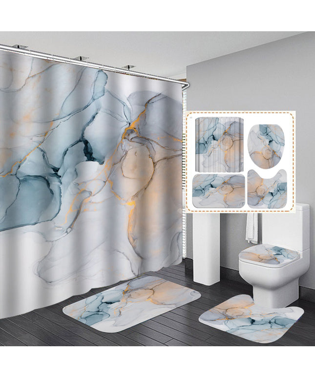 🎨 Modern Watercolour Marble Shower Curtain & Anti-Slip Bath Mat