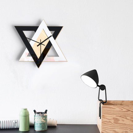 Abstract Minimalist Wall Clock – Black and White Interlocking Triangles