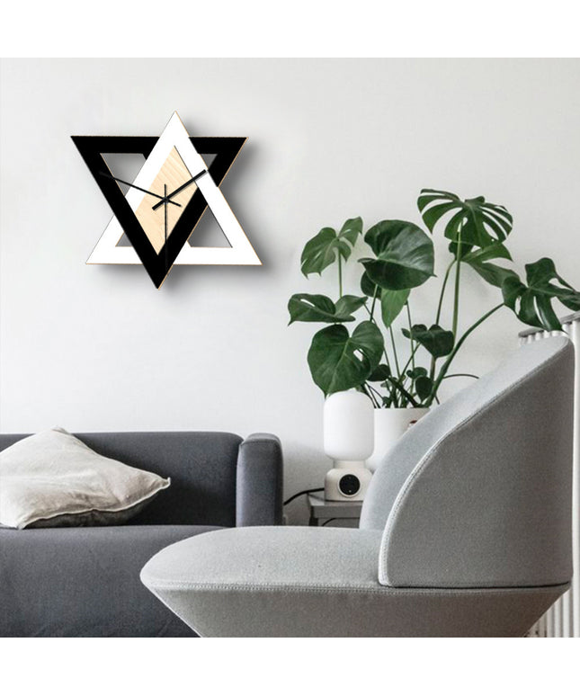 Abstract Minimalist Wall Clock – Black and White Interlocking Triangles