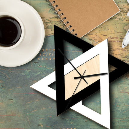 Abstract Minimalist Wall Clock – Black and White Interlocking Triangles