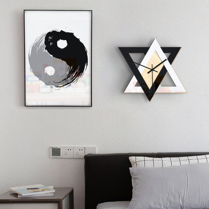 Abstract Minimalist Wall Clock – Black and White Interlocking Triangles