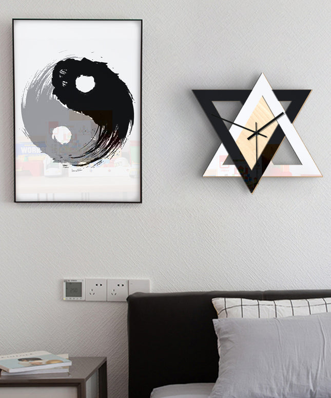 Abstract Minimalist Wall Clock – Black and White Interlocking Triangles