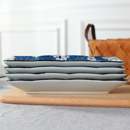Hekou Sushi Plate – Ceramic, Blue Floral Design, Rectangular | Ikeame