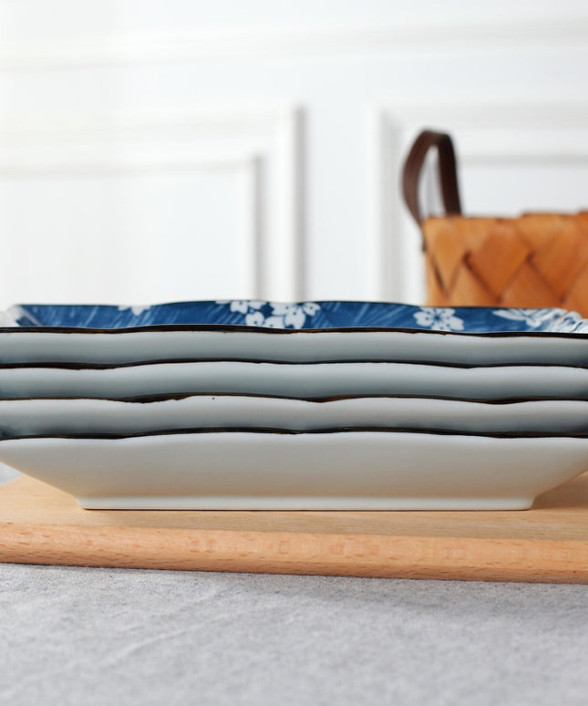 Hekou Sushi Plate – Ceramic, Blue Floral Design, Rectangular | Ikeame