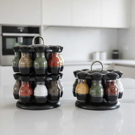 Double-Layer Rotating Spice Rack – Black | 8 or 16 Spaces