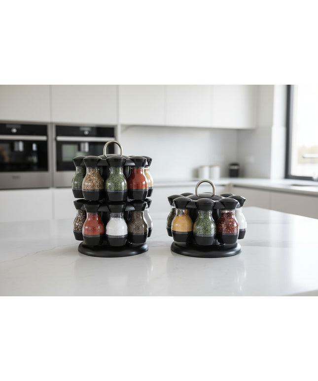 Double-Layer Rotating Spice Rack – Black | 8 or 16 Spaces