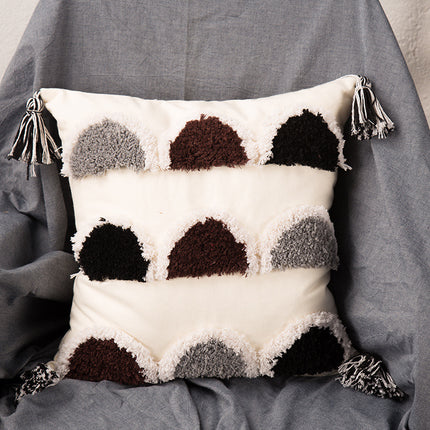 Tufted Geometric Embroidered Cushion – Grey, Black & Yellow | 45x45cm