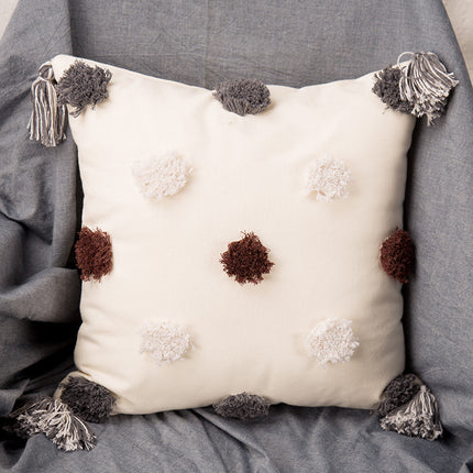 Tufted Geometric Embroidered Cushion – Grey, Black & Yellow | 45x45cm