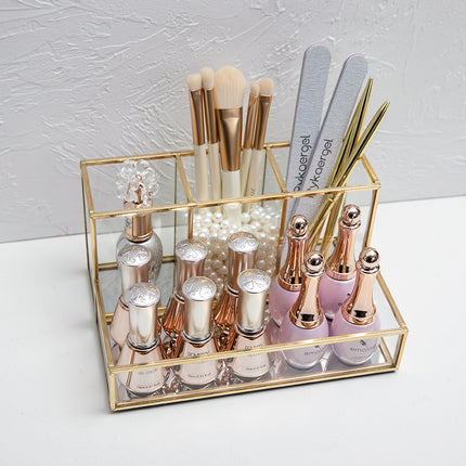 Luxury Glass Makeup & Cosmetic Organiser with Gold Frame