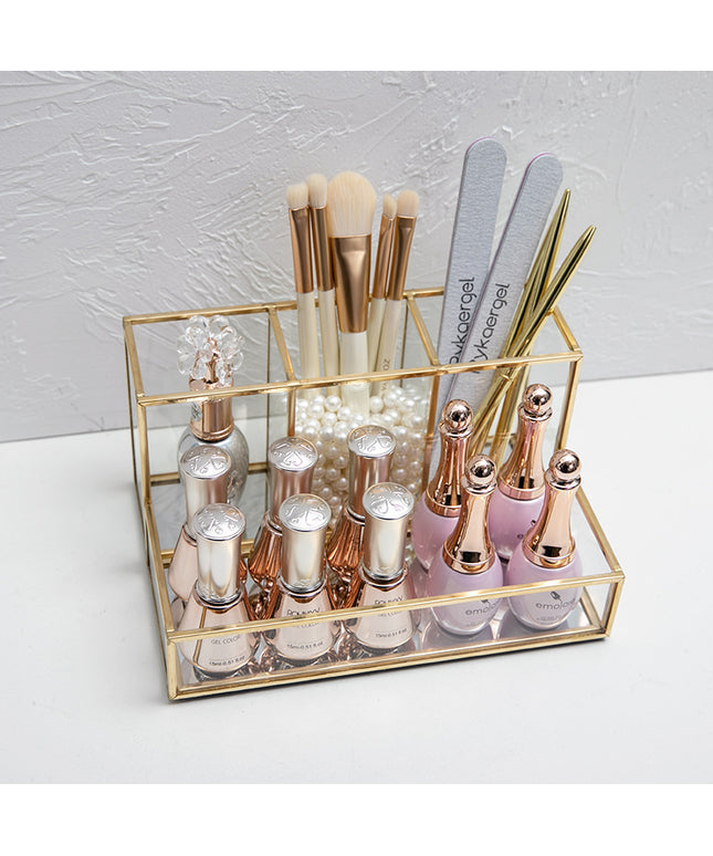Luxury Glass Makeup & Cosmetic Organiser with Gold Frame