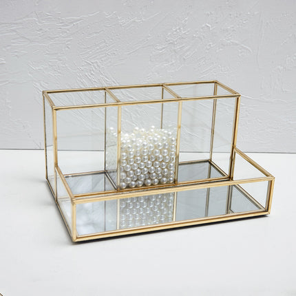Luxury Glass Makeup & Cosmetic Organiser with Gold Frame