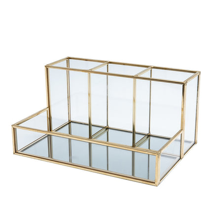 Luxury Glass Makeup & Cosmetic Organiser with Gold Frame