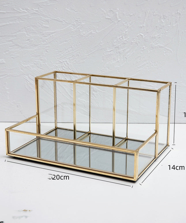 Luxury Glass Makeup & Cosmetic Organiser with Gold Frame