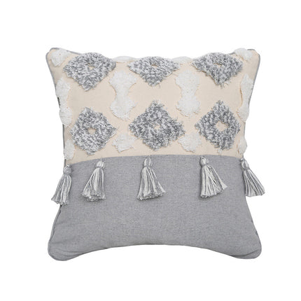 Hand Embroidered Tufted Cushion Cover | Fringe Boho Pillowcase