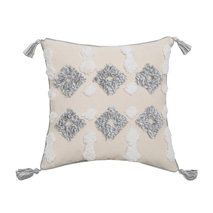 Hand Embroidered Tufted Cushion Cover | Fringe Boho Pillowcase