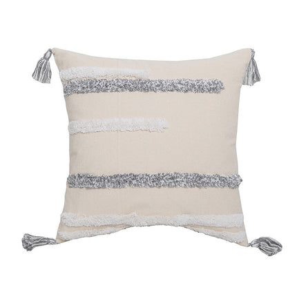 Hand Embroidered Tufted Cushion Cover | Fringe Boho Pillowcase