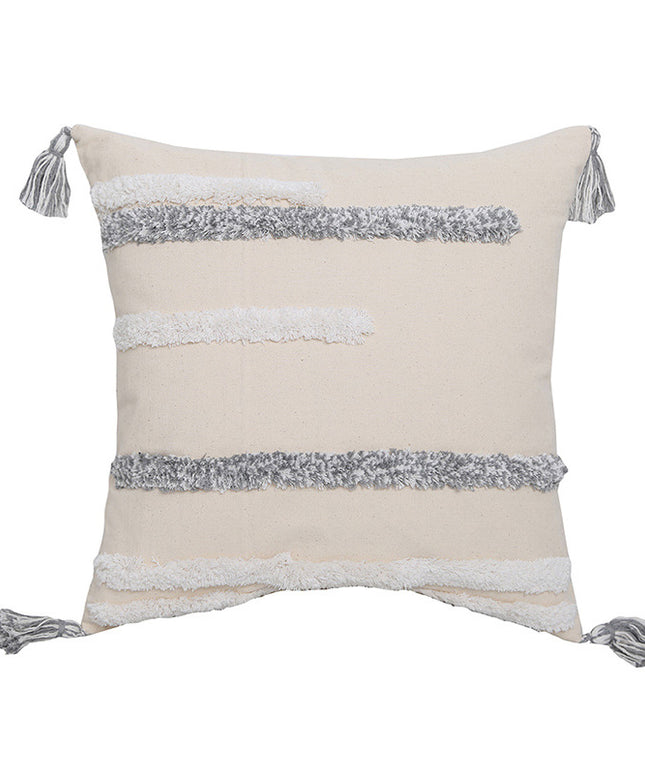 Hand Embroidered Tufted Cushion Cover | Fringe Boho Pillowcase
