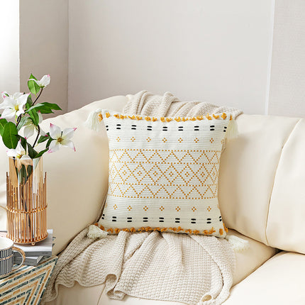 Hand Embroidered Tufted Cushion Cover | Fringe Boho Pillowcase