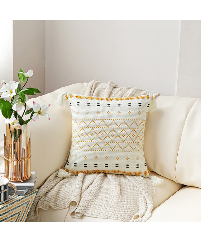 Hand Embroidered Tufted Cushion Cover | Fringe Boho Pillowcase