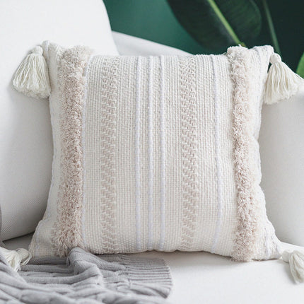 Moroccan Tassel Cushion Cover – Cotton Woven Boho Style | Ikeame