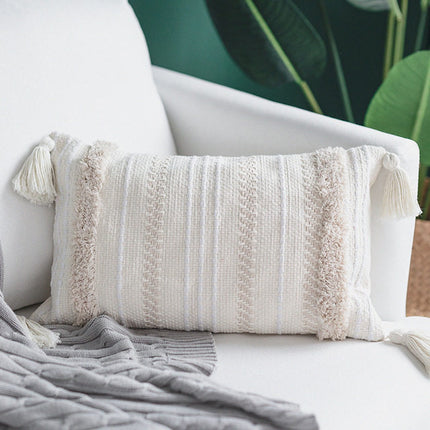 Moroccan Tassel Cushion Cover – Cotton Woven Boho Style | Ikeame