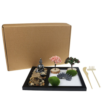 Zen Garden Sand Table – Miniature Buddha Resin Home Décor | Black