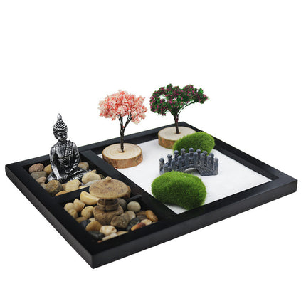 Zen Garden Sand Table – Miniature Buddha Resin Home Décor | Black